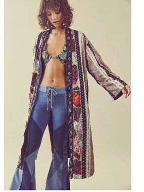 new FREE PEOPLE heavy beaded kayla duster coat m